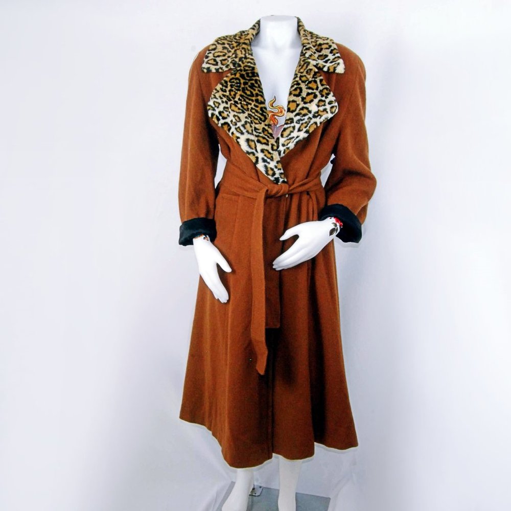 90's The Limited Wool Trench with Leopard Collar